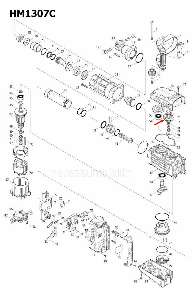GEAR COMPLETE 31-43 สกัดไฟฟ้า Makita มากีต้า HM1307C [#57] Pn.226156-3 (แท้) ##