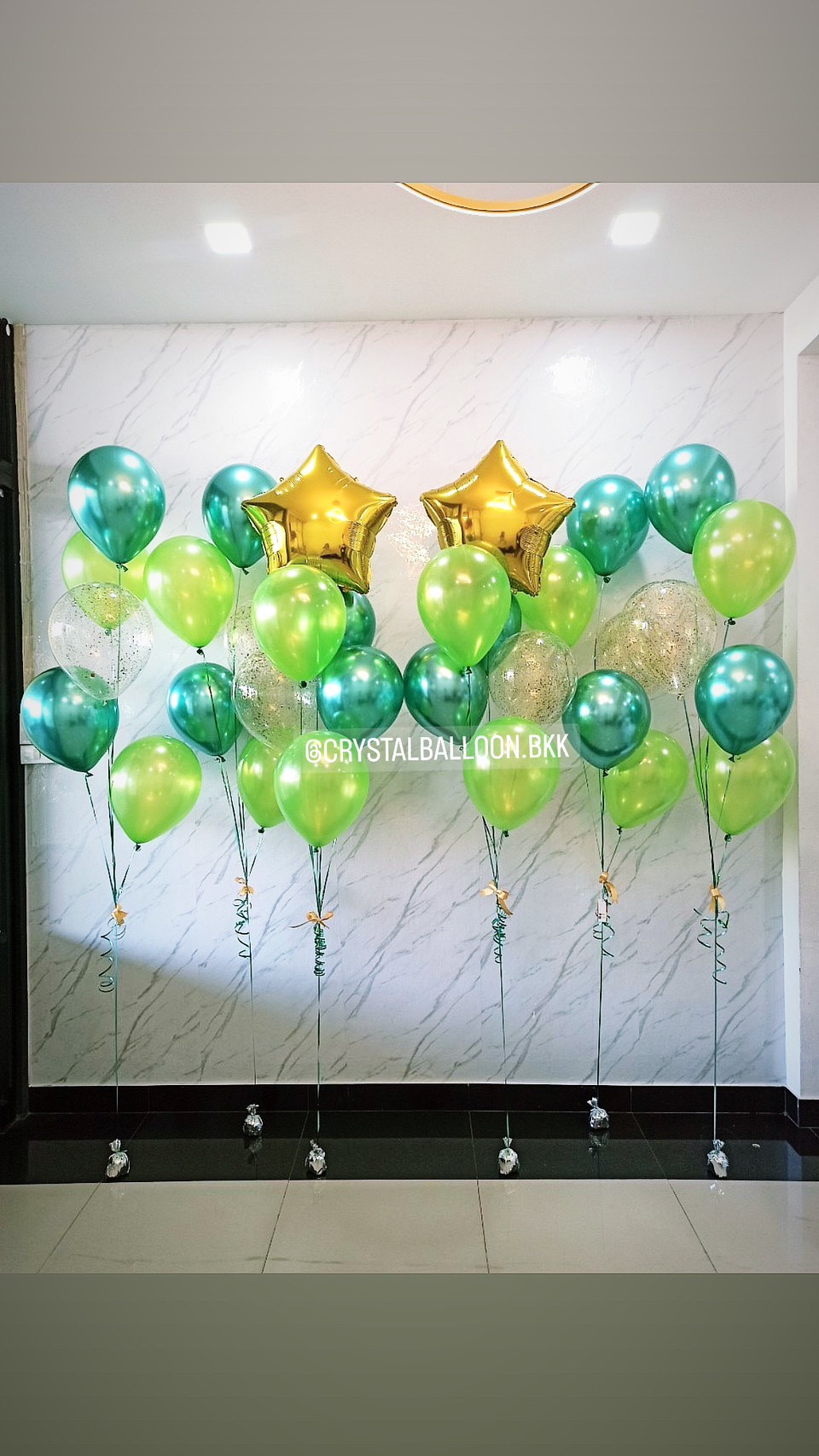 ลูกโป่ง Happy New Year ช่อลูกโป่งฟอยล์ดาว ขนาด 24" ช่อ 6 ลูก 2 ช่อ Theme เขียว-ทอง พร้อมตกแต่ง ช่อลูกโป่ง 5 ลูก 4 ช่อ,ลูกโป่งใส ใส่กลิตเตอร์ สามารถเปลี่ยนสีลูกโป่ง/เปลี่ยนสี-ฟอยล์ตกแต่งได้