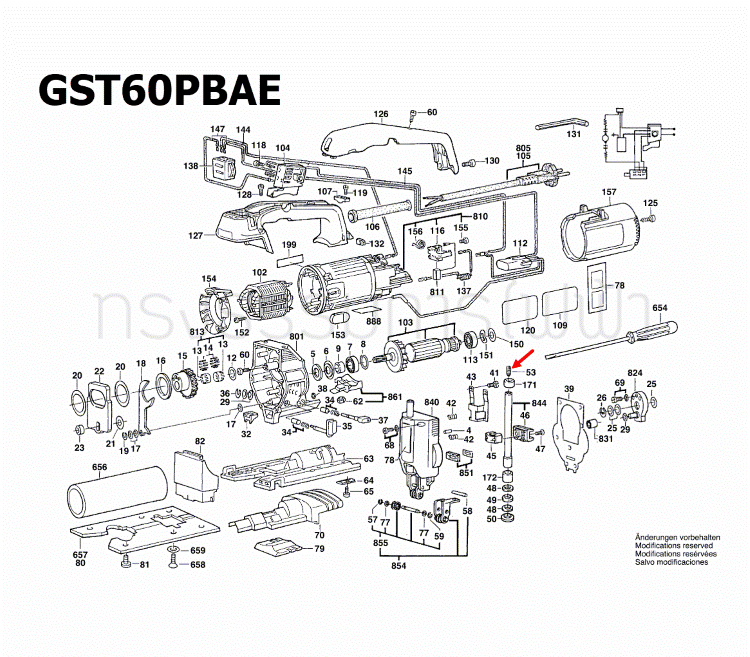 สกรู เลื่อยจิ๊กซอว์ Bosch GST54, GST60, GST65, GST80, PST54 Pn.2603400000 (แท้)##