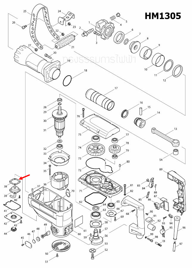 HOLDER SEAL สกัด เจาะพื้น Makita มากีต้า HM1305, HM1306 [#38] Pn.442139-7 (แท้) ##
