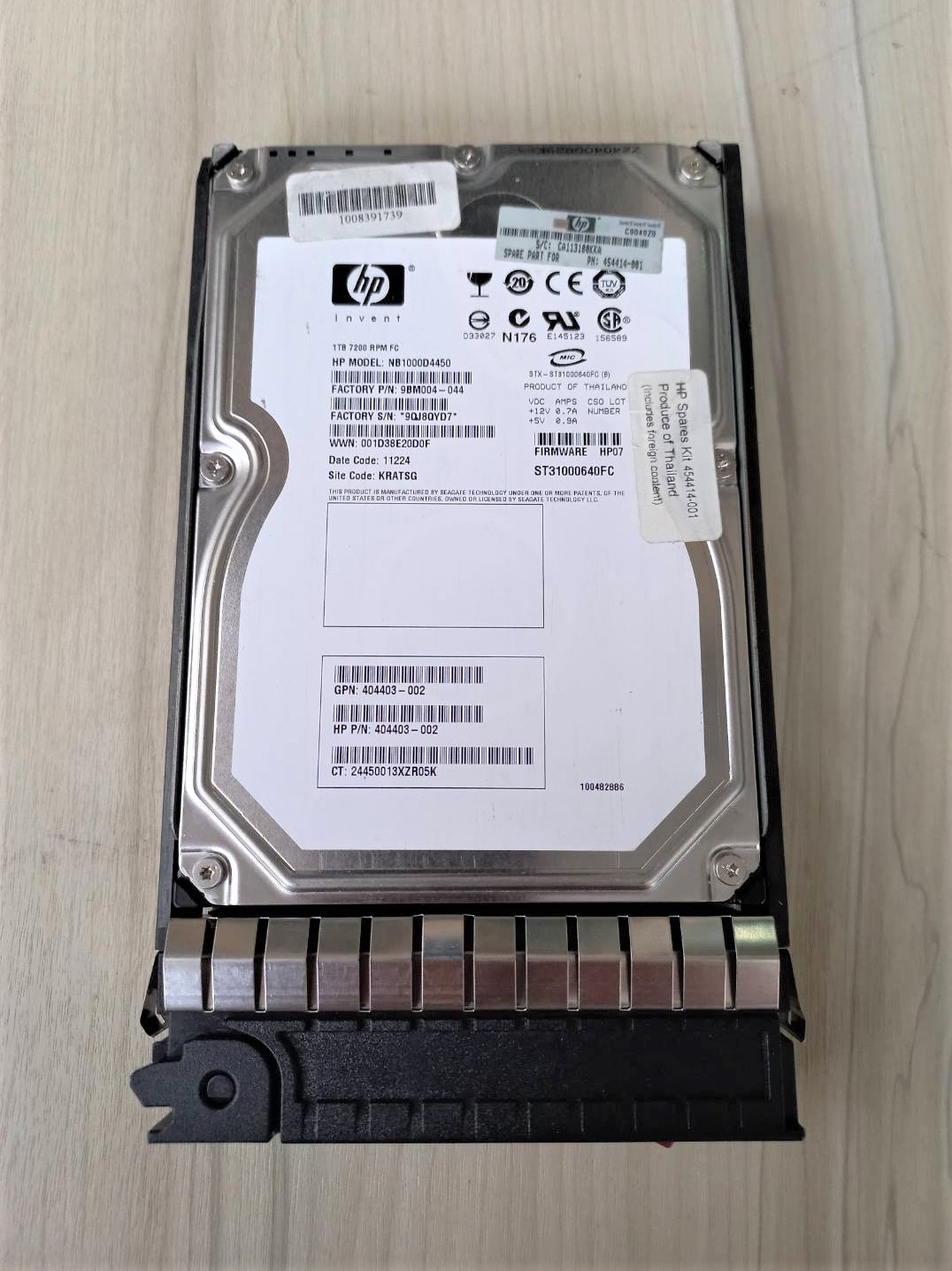 454416-001 AG883A 404403-002 9BM004-044 HP 1TB 7200RPM FATA Dual Port Hard Drive.