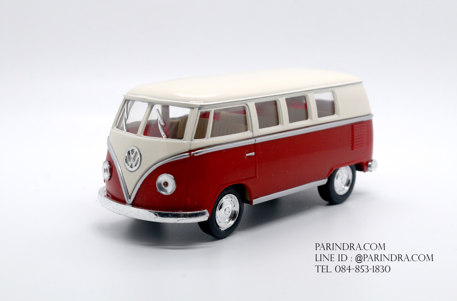 โมเดลรถเหล็ก รถตู้โฟล์ค รถเต่า Volksawagen Classical bus 1962 สีแดง