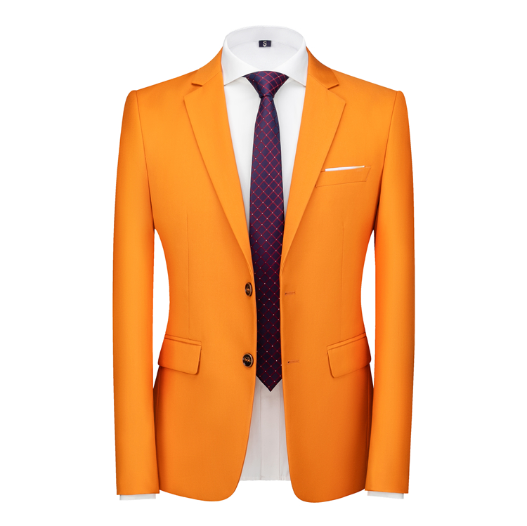 พร้อมเช่า ชุดสูทชาย สีส้ม สไตล์เกาหลี (ไม่มีเสื้อกั๊ก)