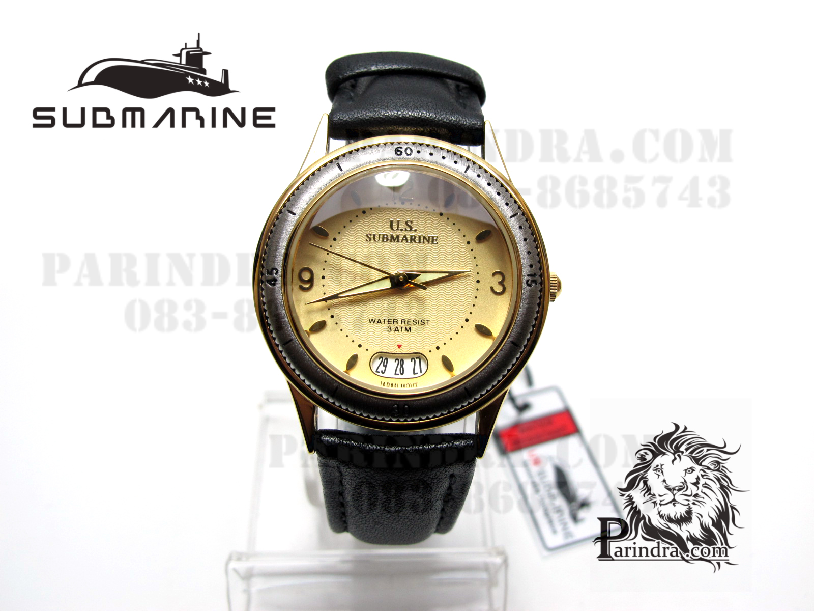 นาฬิกา US submarine รุ่น J093MD สายหนังสีดำหน้าปัดสีทองอ่อน หนังนุ่มมากๆ Japan Movement ของแท้ 100%