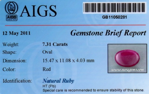 Natural Ruby Burma ทับทิมพม่า ทรงหยดน้ำ สีแดงสดเลือดนกพิราบ (Pigeon Blood Red Ruby) เผาเก่า ขนาด 15.47x11.08x4.03 มม. นน.7.31 ct.