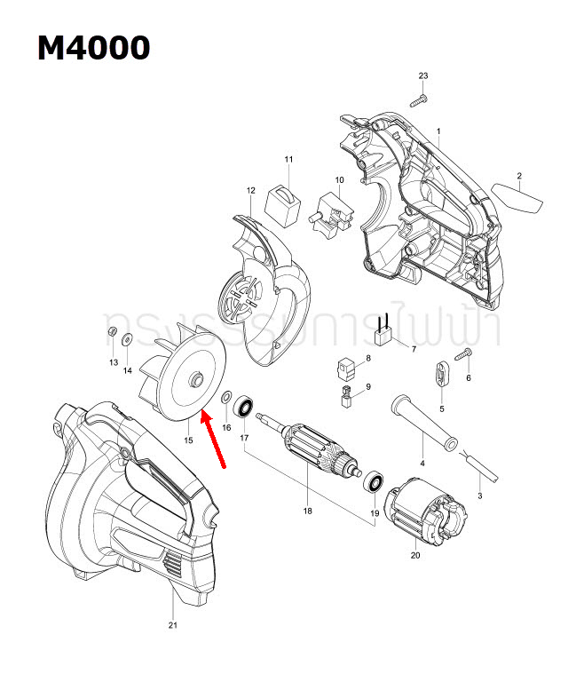 FAN เครื่องเป่าลม Makita มากีต้า M4000, M4000B, MT400 [#15] Pn.240077-5 (แท้) ##