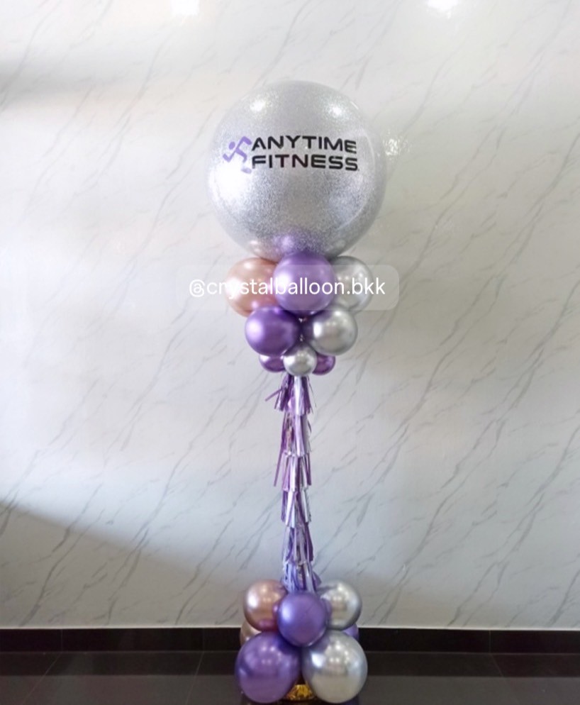เสาลูกโป่ง เปิดร้าน Bubble ขนาด 36" กลิตเตอร์สีเงิน 1 เสา พร้อมตกแต่ง สามารถเปลี่ยนสีลูกโป่ง/เปลี่ยนข้อความได้