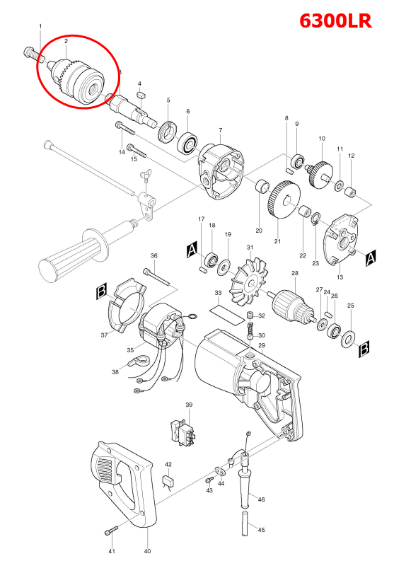 หัวสว่าน สว่าน Makita มากีต้า HP2010N, 8406, 8406C, 6300, 8419B, 6013B, 6013BR, 6300LR Pn.192877-8 (แท้) ##