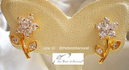 BE034 ต่างหูเพชรCZ น่ารักๆๆ ดีไซน์รูปดอกไม้ เก๋สุดๆ ใส่ติดหูได้เลย