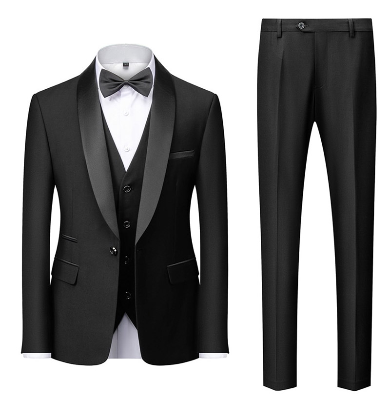พร้อมเช่า ชุดสูททักซิโด้ สีดำ ปกกล้วย (พร้อมเสื้อกั๊ก) Tuxedo Suit with Shawl Collars