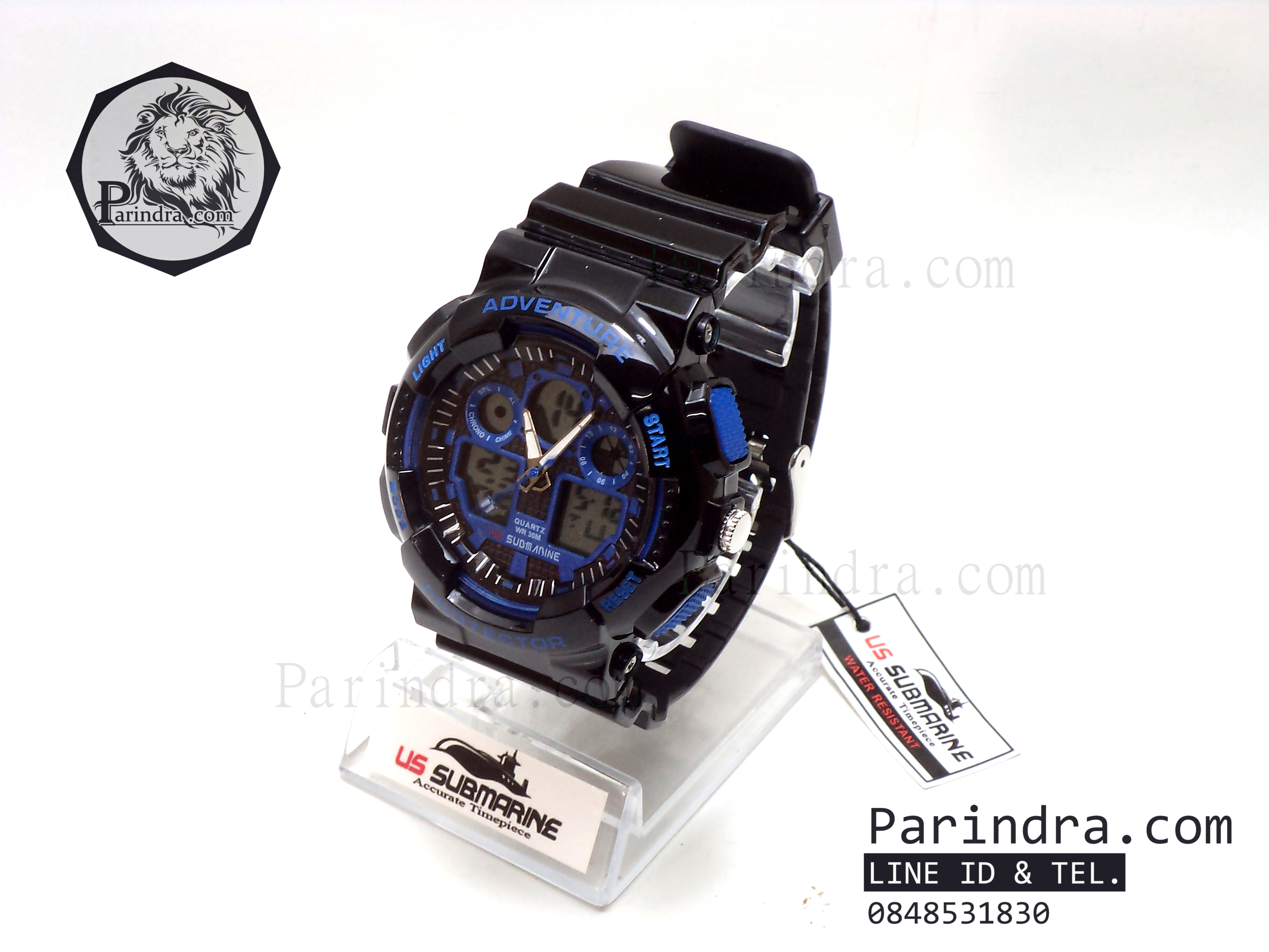 นาฬิกา US submarine Adventure Protector รุ่น TP3129M สีดำตัดน้ำเงินผิวมัน พื้นหลังเทา