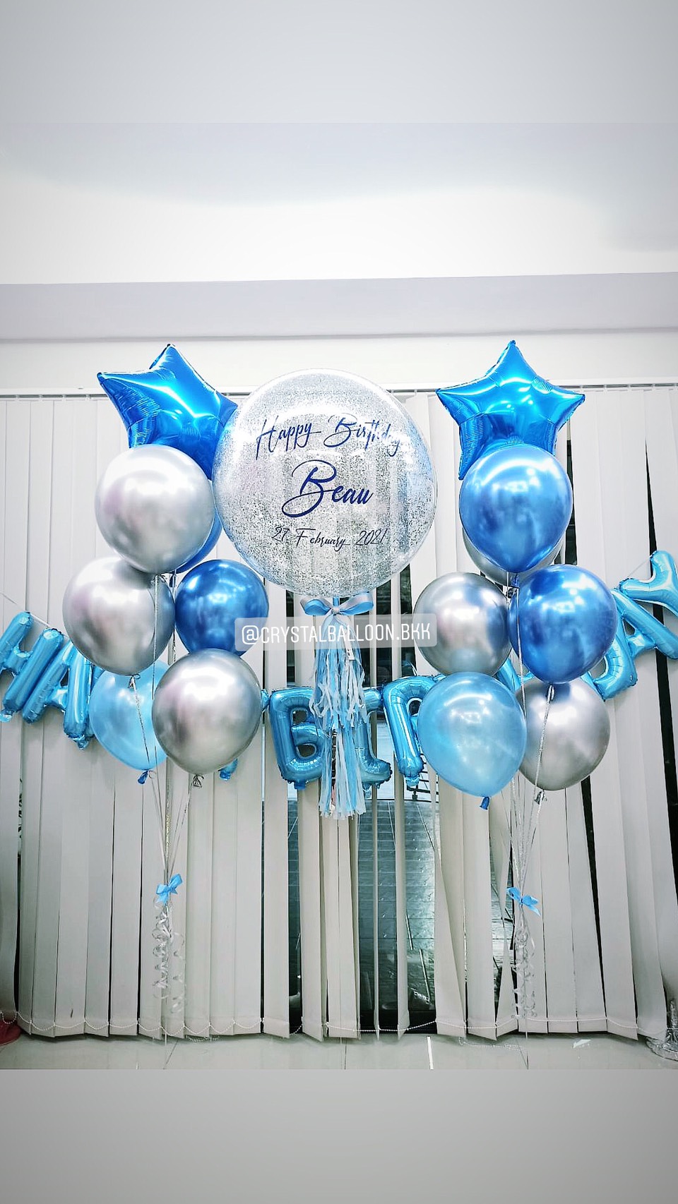 ลูกโป่ง วันเกิด HAPPY BIRTHDAY 13 ตัว ตัวอักษรสีฟ้า Bubble ขนาด 24" พร้อม ช่อลูกโป่ง 2 ช่อ,ฟอยล์ดาว ขนาด 18" 2 ชิ้น พร้อมตกเเต่ง สามารถเปลี่ยนสีลูกโป่ง/เปลี่ยนสีตัวอักษร HBD/เปลี่ยนข้อความ/เปลี่ยนขนาดได้