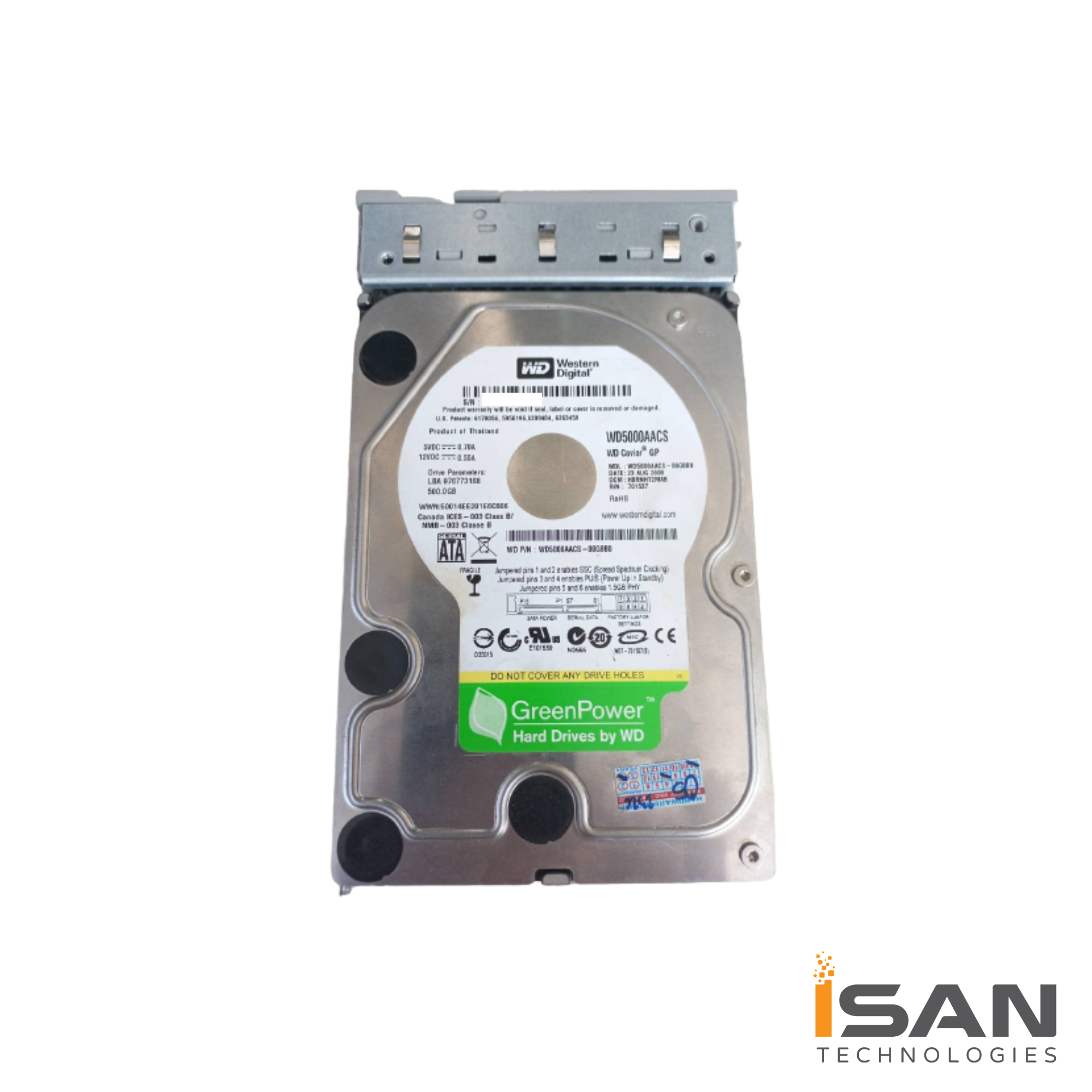 WD5000AACS-00G8B0, DCM DBNNHT2MGN, Western Digital 500GB SATA 3.5 Hard Drive.