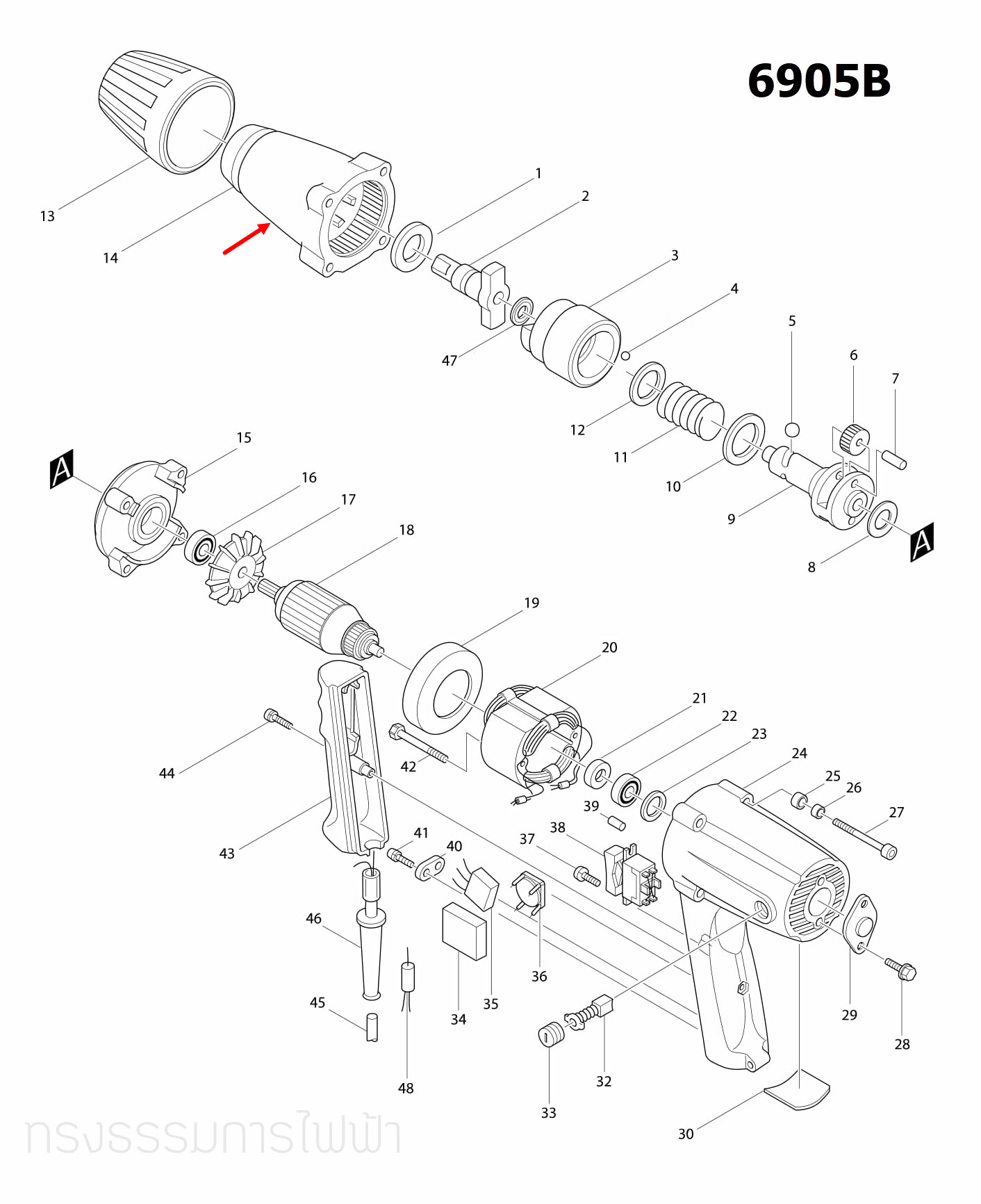 HAMMER CASE บล็อคไฟฟ้า Makita มากีต้า 6905B [#14] Pn.156544-9 (แท้) ##