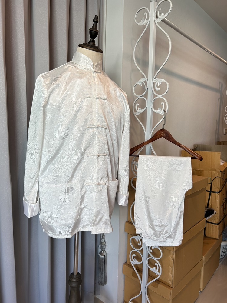 Pre-order ชุดจีน ชาย เสื้อพร้อมกางเกง สีขาว