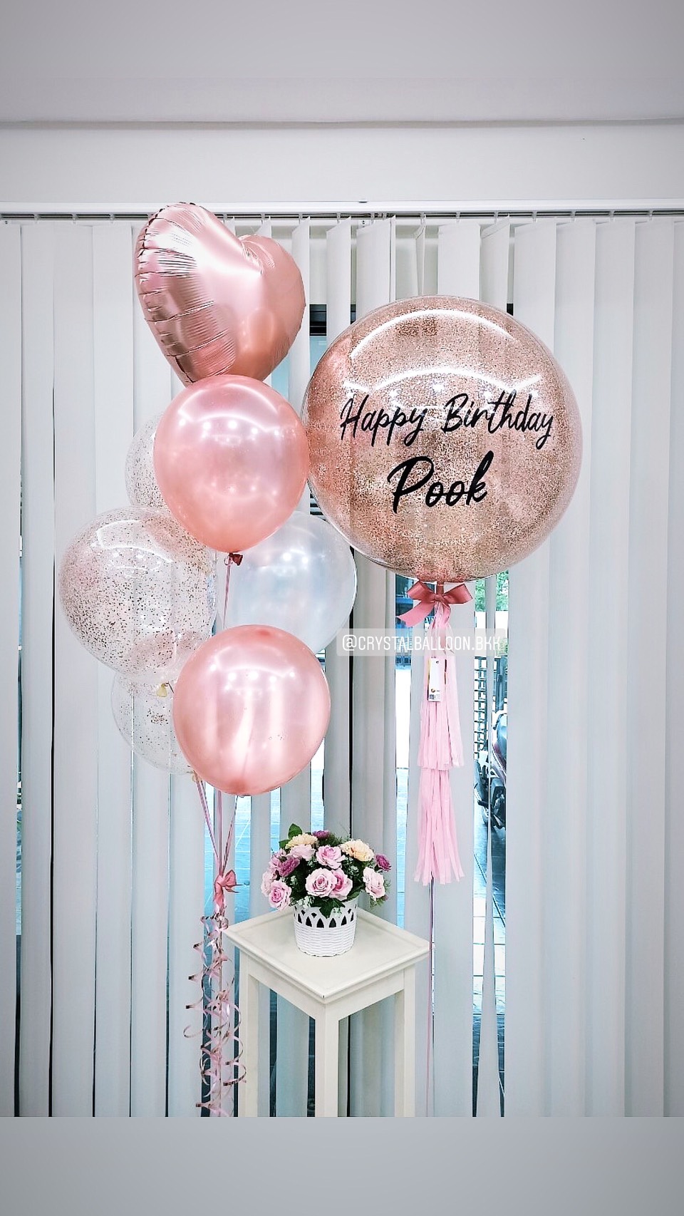 ลูกโป่ง วันเกิด Bubble ขนาด 24" สีโรสโกล ยอดนิยม พร้อม ช่อลูกโป่ง 1 ช่อ,ลูกโป่งใส ใส่กลิตเตอร์,ฟอยล์หัวใจ ขนาด 18" 1 ชิ้น พร้อมตกเเต่ง สามารถเปลี่ยนสีลูกโป่ง/เปลี่ยนข้อความ/เปลี่ยนขนาดได้
