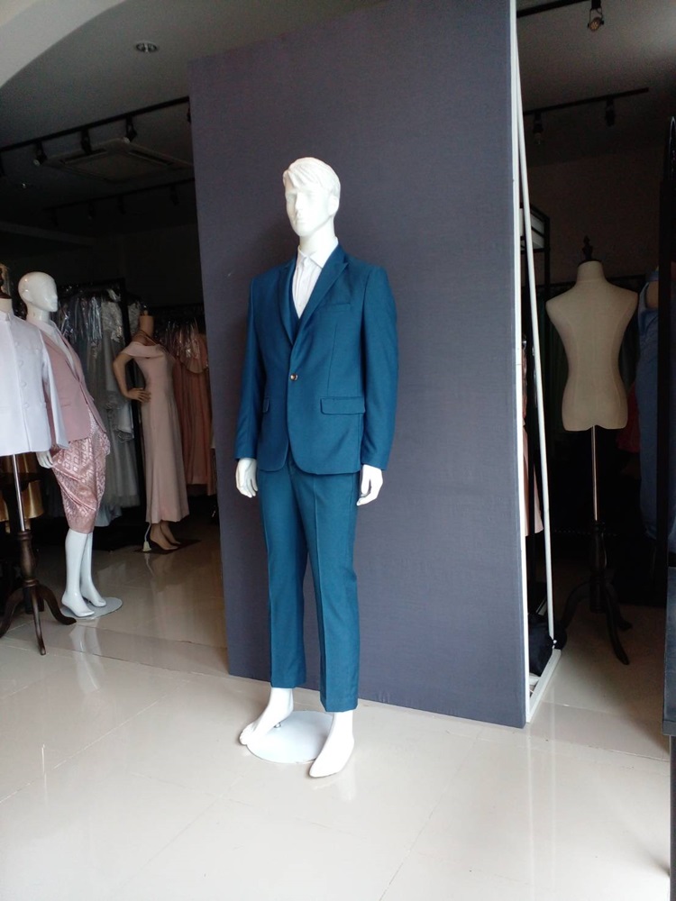 พร้อมเช่า ชุดสูทชาย สีฟ้าน้ำทะเล (พร้อมเสื้อกั๊ก)