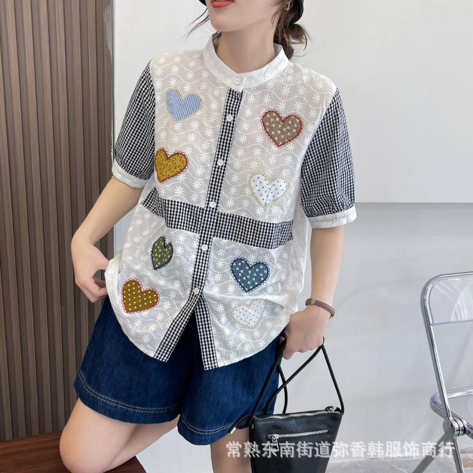 เสื้อผ้าลูกไม้แต่งผ้าลายสก็อตปักลายหัวใจ