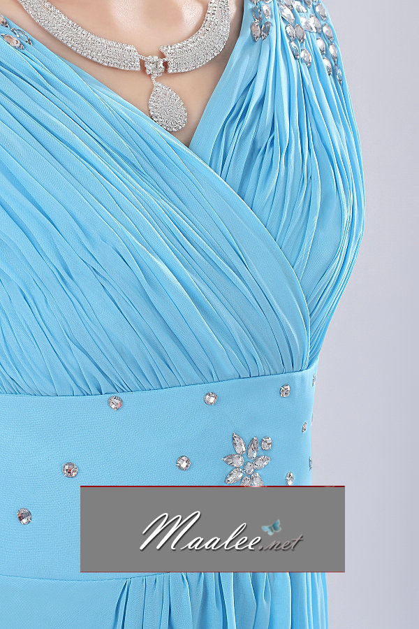 พร้อมเช่า ชุดราตรียาว แขนกุด สไตล์กรีก ปักเลื่อมช่วงไหล่และเอว ผ้าชีฟองจับเดรป สีเขียว Mint