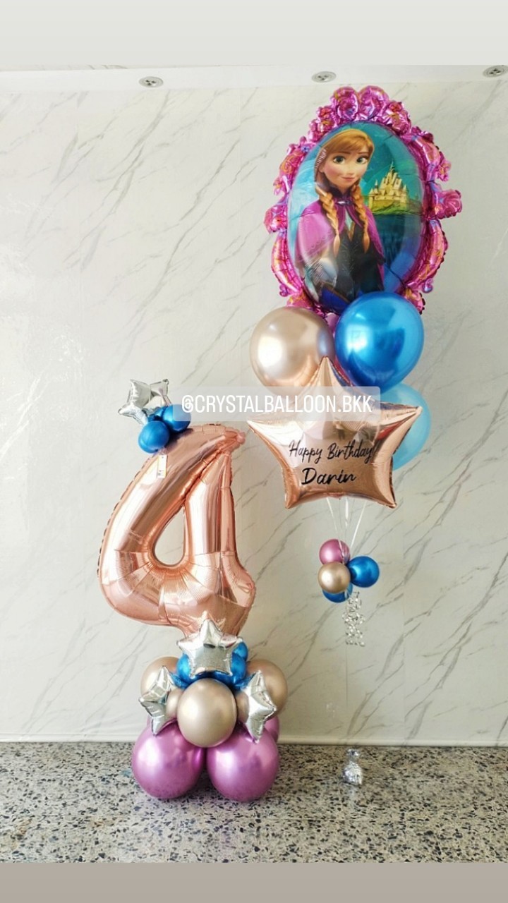 ลูกโป่ง วันเกิดเด็ก ช่อลูกโป่งฟอยล์กระจก Frozen Anagram พิมพ์ 2 ด้าน ช่อ 7 ลูก 1 ช่อ พร้อมตกแต่ง ฟอยล์ตัวเลข ขนาด 40" ตั้งฐาน 1 ชิ้น,ฟอยล์ดาว ขนาด 24" 1 ชิ้น สามารถเปลี่ยนสีลูกโป่ง/เปลี่ยนข้อความ/เปลี่ยนสี-ฟอยล์ตัวเลข/เปลี่ยนฟอยล์ตกแต่งได้