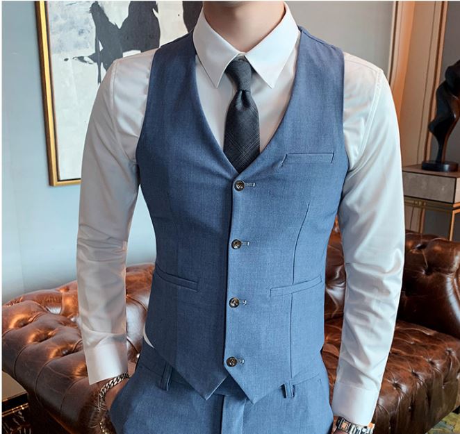 Pre-order ชุดสูทชาย เนื้อผ้าฟูเด้ง สีดำ (พร้อมเสื้อกั๊ก)