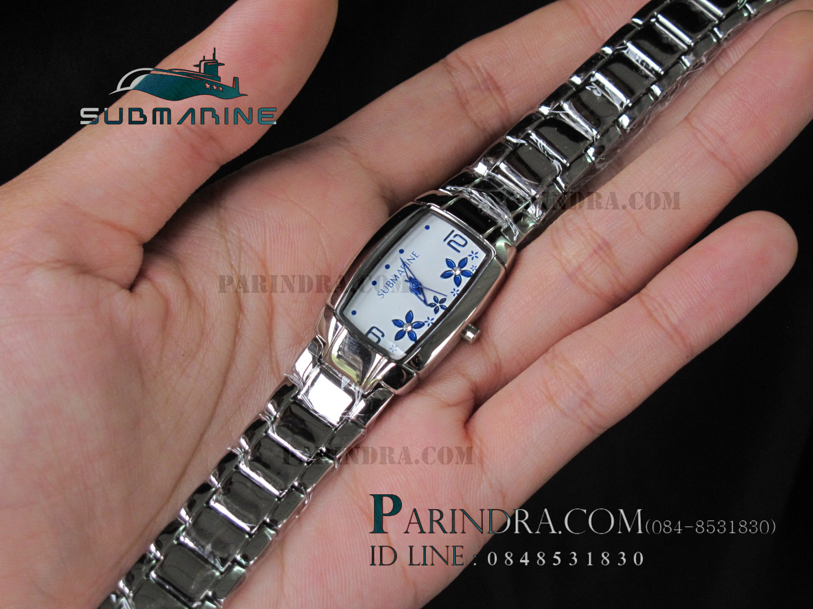 นาฬิกา U.S. submarine รุ่น J043L หน้าปัดขาวลายดอกไม้ฟ้า ทรงรี