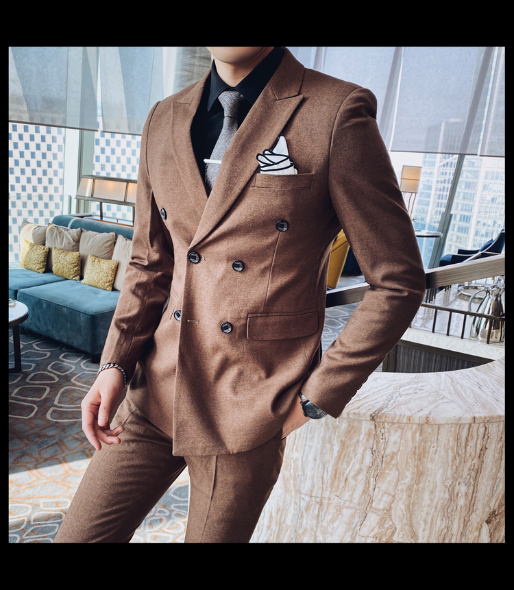 Pre-order เสื้อสูทชาย สีน้ำตาล กระดุม2แถว ทรงสลิม