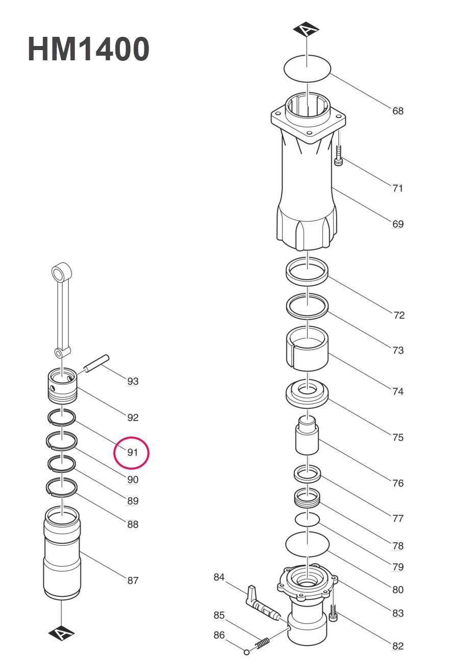 แหวนลูกสูบเหล็ก สกัดปูน Makita HM1400 [#91] Pn.341993-5 (แท้) ##