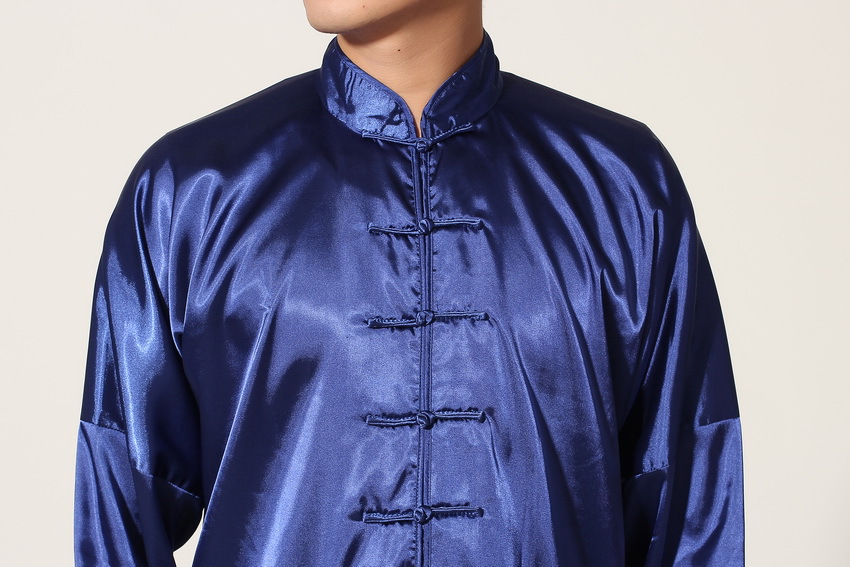 Pre-order ชุดจีนชาย แขนยาวผ้าแพร สีน้ำเงิน