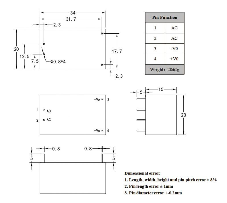 HLK-PM01 110v 220v to 5V 0.6A 3W