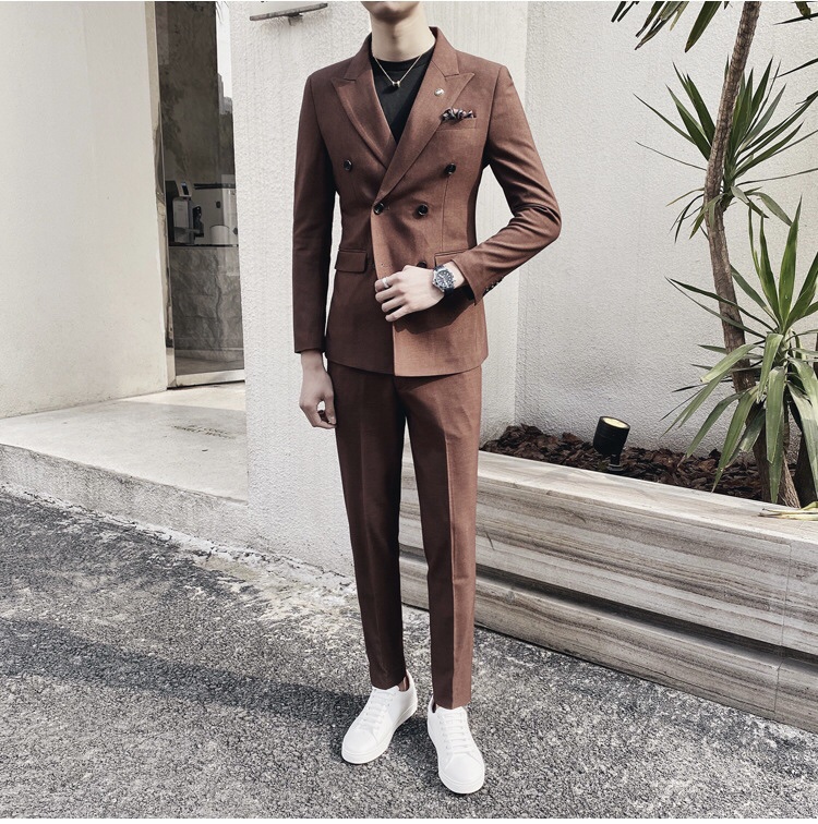 Pre-order ชุดสูท สูทสีน้ำตาล 6 กระดุม (ไม่มีเสื้อกั๊ก)