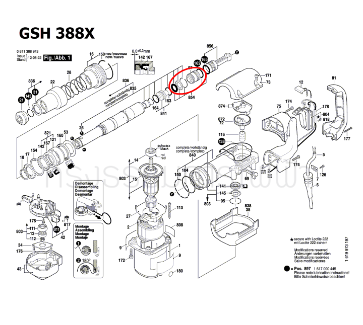ชุดซ่อม สว่านโรตารี่ Bosch บอช GSH388, GSH388X [#854] Pn.1617000442 (แท้-สั่ง)