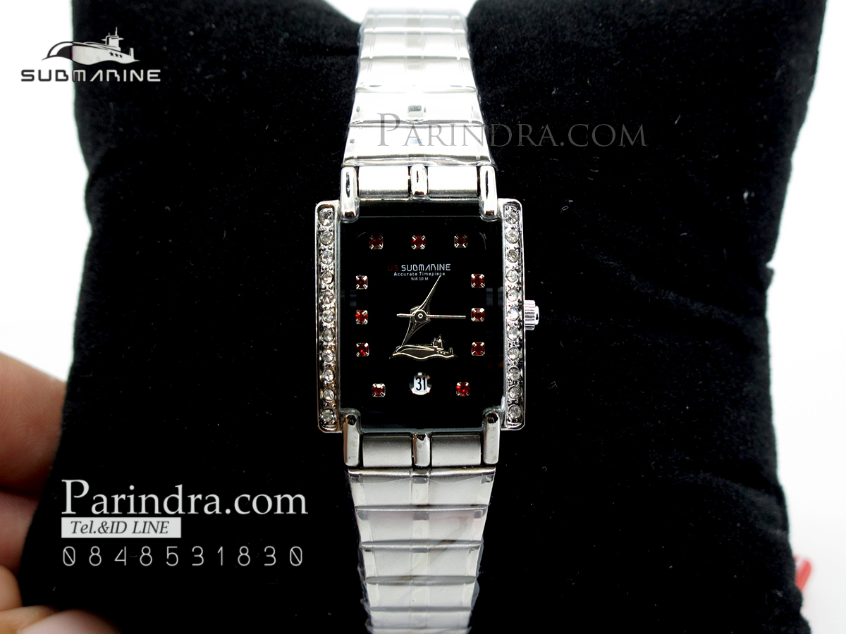 นาฬิกา US submarine รุ่น S1015L สีเงินหน้าปัดสีดำกรอบคริลตัล