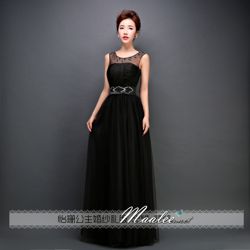 พร้อมเช่า ชุดราตรียาว สีดำ อกจับจีบผ้าชีฟอง สไตล์กรีก ช่วงคอแแต่งลูกปัดผ้าตาข่าย&กระโปรง เอวแต่งลูกปัดพร้อมเลื่อม