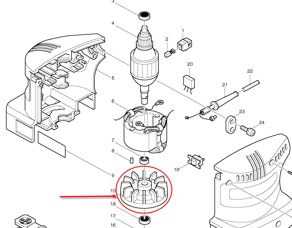 ใบพัดทุ่น เครื่องขัดกระดาษทราย Makita BO4510 Pn.2416520 (แท้) ##