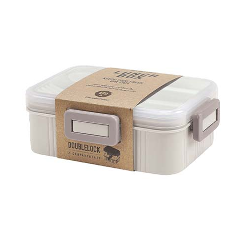 กล่องอาหารพลาสติกชั้นเดียว 2 ช่อง Double Lock พร้อมช้อนส้อม 1233 ขนาด 970 ml