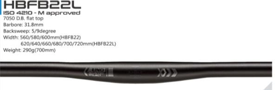 แฮนด์ตรง UNO Handlebar Superlight Alloy handlebar แฮนด์ตรงอลูมิเนียม รุ่น FB22L ALLOY ยก 5 ขนาด 720 mm หนัก 295 กรัม