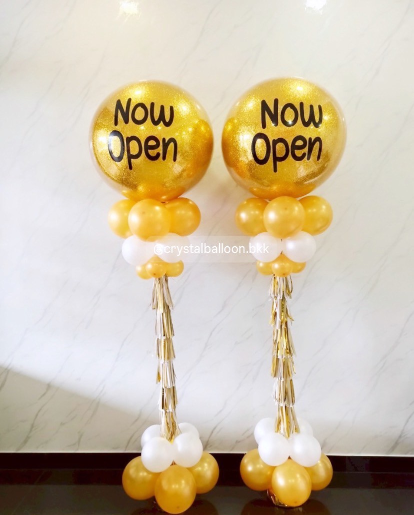 เสาลูกโป่ง เปิดงาน Bubble ขนาด 36" กลิตเตอร์สีทอง 2 เสา พร้อมตกแต่ง สามารถเปลี่ยนสีลูกโป่ง/เปลี่ยนข้อความได้