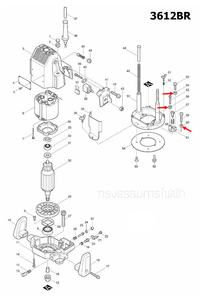 น๊อต M5 Maktec-มาคเทค, Makita-มากีต้า MT372 [#33], 3701, N3701 [#32], 3612BR [#54, 56, 60] Pn.931202-6 (แท้) ##(*)