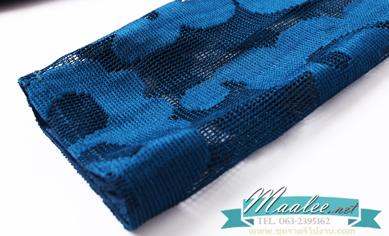 พร้อมส่ง ชุดเดรส/ชุดออกงาน ผ้าเกาหลี ผ้าโปร่งปักแขนยาวลายดอกไม้ สีดำ (ซิปหลัง) L ,4XL