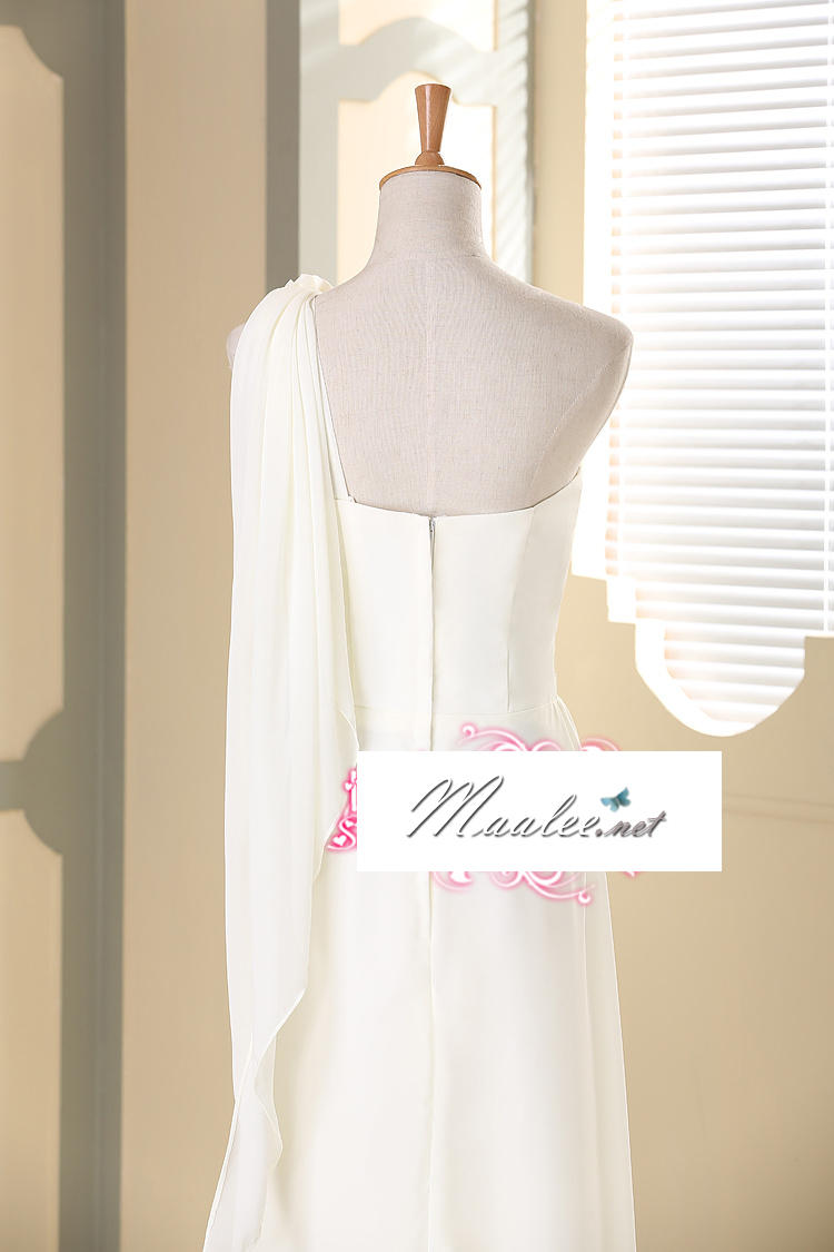 พร้อมเช่า ชุดราตรียาว เกาะอก ไหล่เดียว สีชมพู Nude