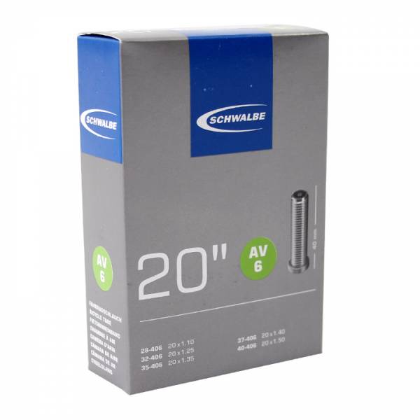 SCHWALBE ยางใน 20" 1.1-1.5, หัวใหญ่ (AV6) มีกล่อง (ขอบ 406 สำหรับขอบล้อ 20x1.75)