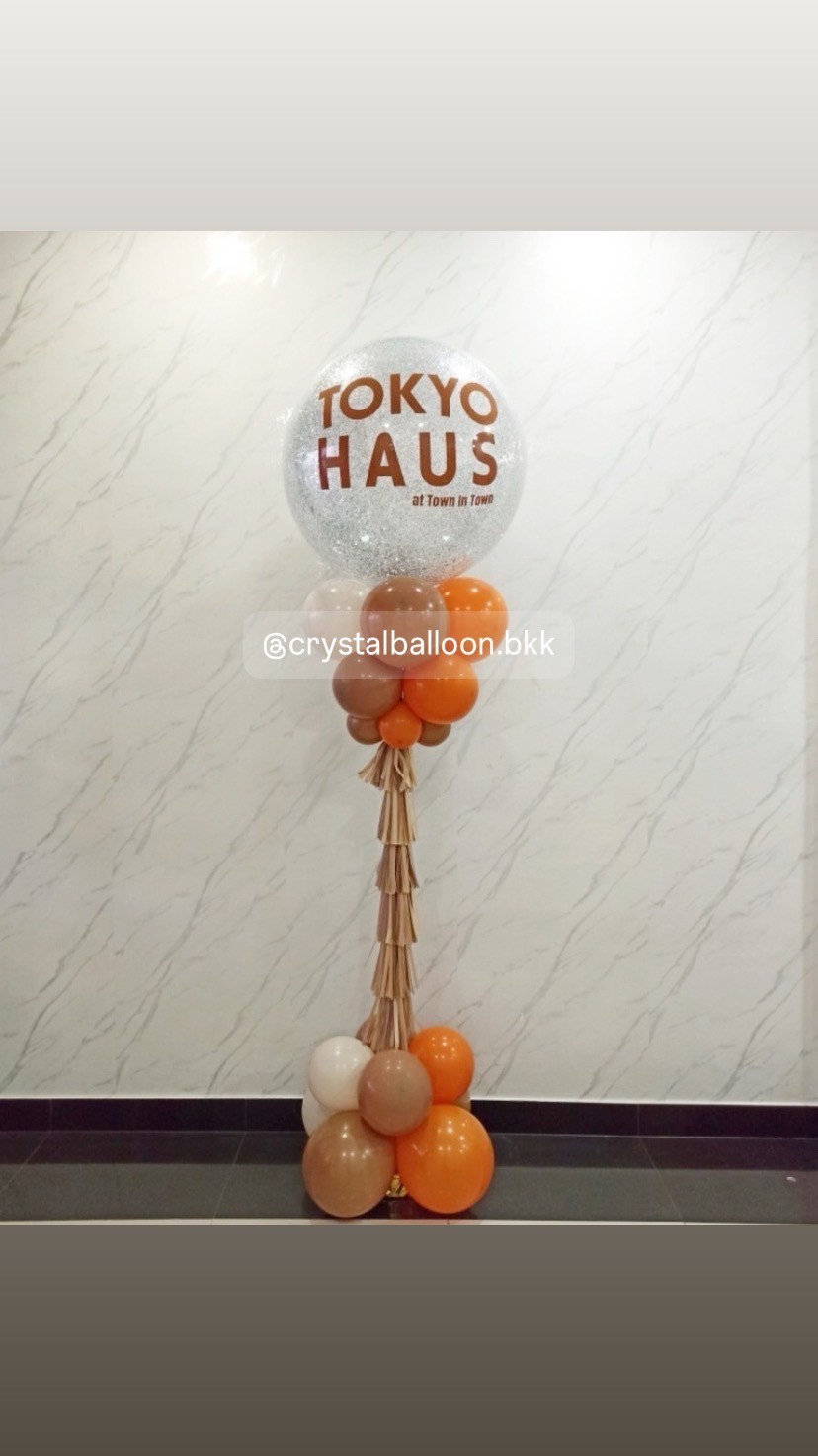 เสาลูกโป่ง เปิดร้าน Bubble ขนาด 36" กลิตเตอร์สีเงิน 1 เสา พร้อมตกแต่ง สามารถเปลี่ยนสีลูกโป่ง/เปลี่ยนข้อความได้