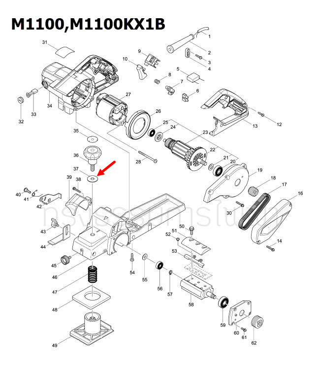 แผ่นรองตัวปรับ Maktec , Makita MT110, M1100, M1100KX1B [#37] Pn.267258-6 (แท้) ##