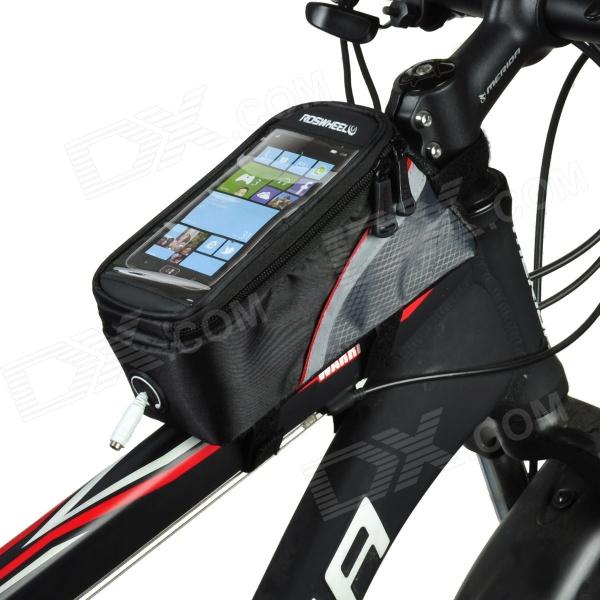 กระเป๋าใส่โทรศัพท์คาดเฟรม Roswheel Bicycle Front Top Tube Frame Bag Touch Screen Waterproof Storage Pack inches (L) , 12496