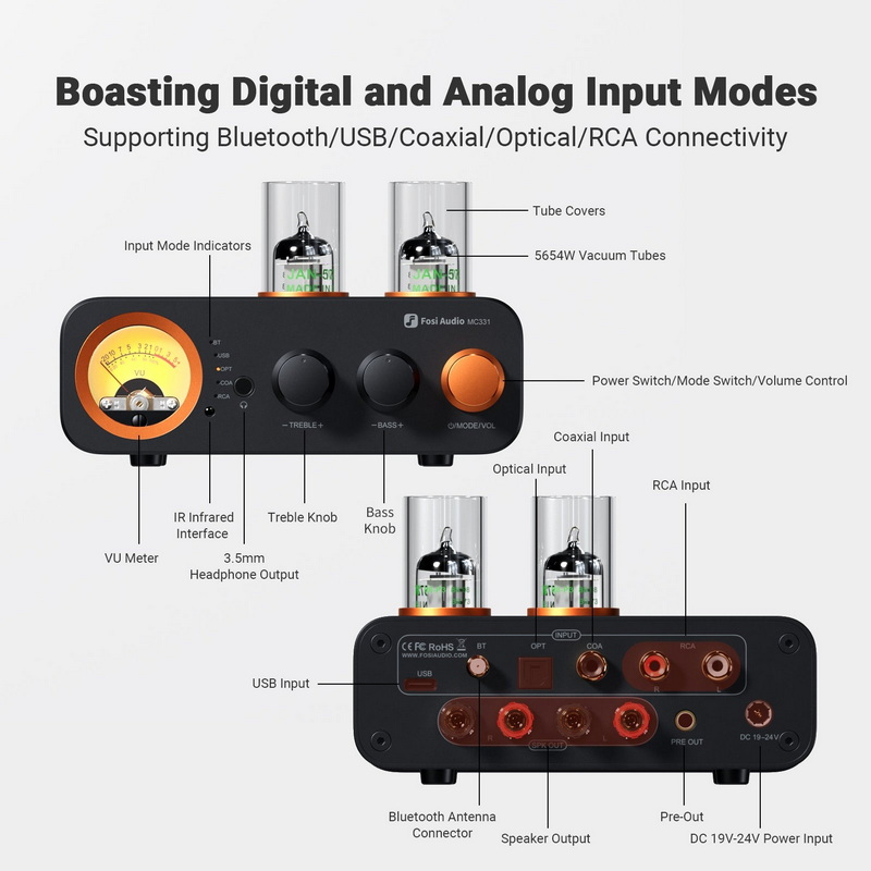 Fosi Audio MC331 Bluetooth Amplifier หลอดแก้วพร้อม DAC และ VU Meter ประกันศูนย์ไทย