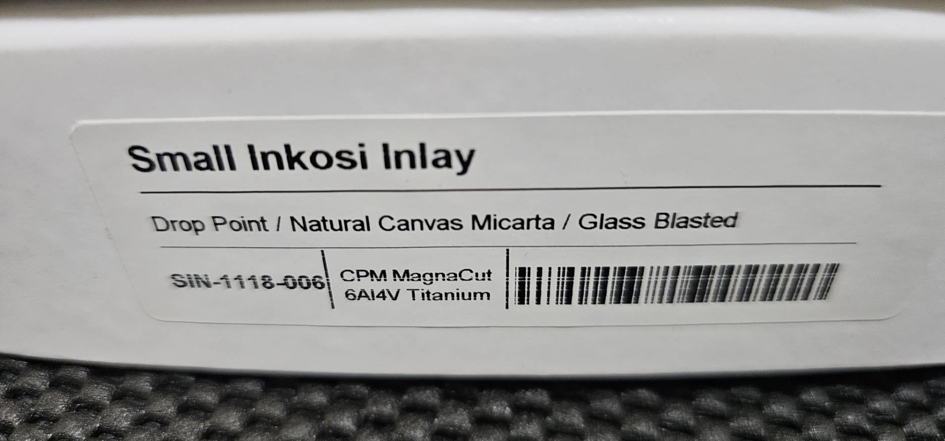 Chris Reeve Small Inkosi lnlay Drop Point Natural Canvas Micarta Glass Blasted CPM Magnacut