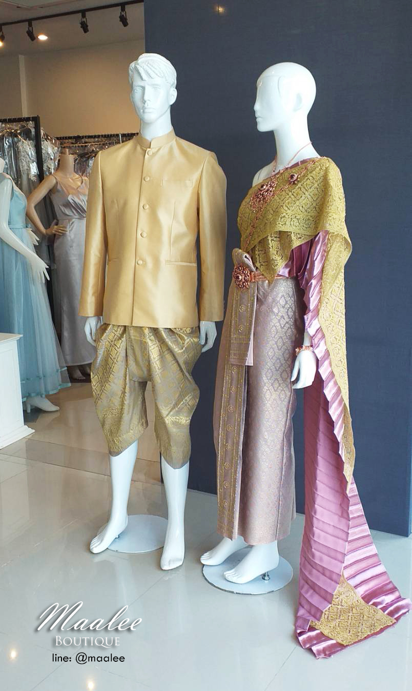 พร้อมเช่า ชุดแต่งงานไทยประยุกต์ สไบสีชมพูกลีบบัว (ราคาเช่าเป็นคู่)