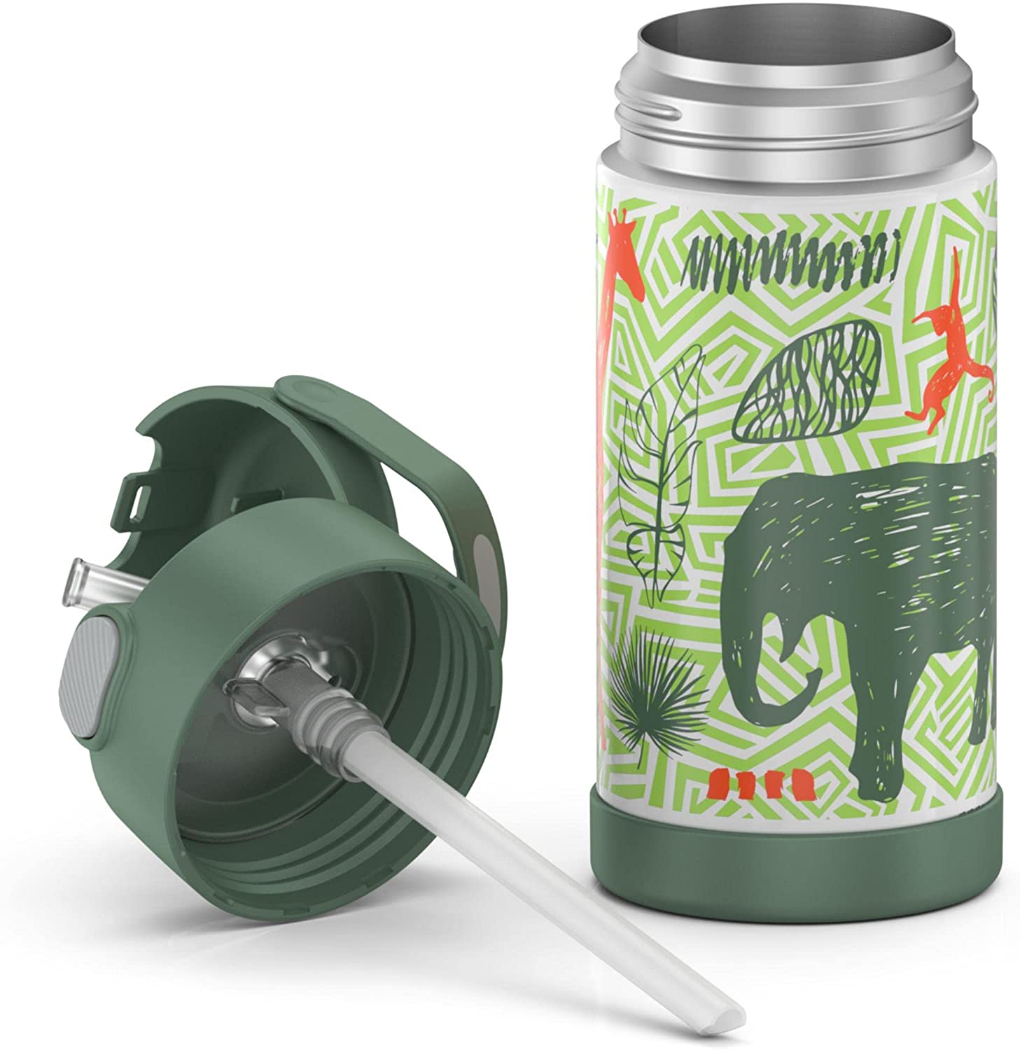 กระติกดูดน้ำแตนเลสหุ้มฉนวนสุญญากาศยี่ห้อ Thermos ของแท้ขนาด 12 ออนซ์ ลาย Jungle Kingdom