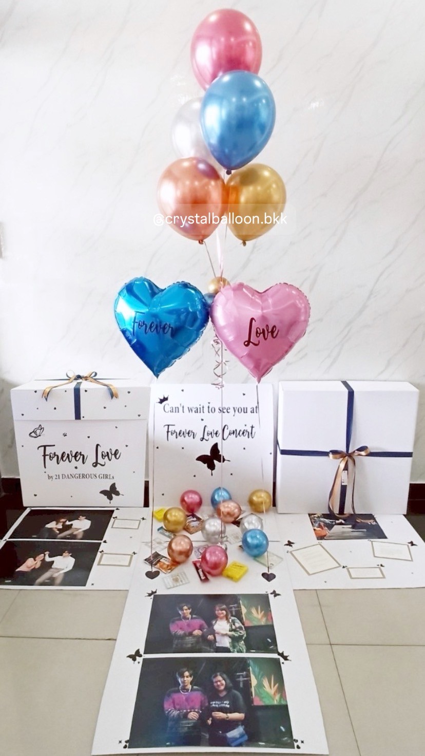 Surprise Box กล่องเซอร์ไพรส์แสดงความยินดี พร้อม ฟอยล์หัวใจ 18" 2 ชิ้น พร้อม ช่อลูกโป่ง ช่อ 5 ลูก 1 ช่อ พร้อมตกเเต่ง สามารถใส่รูปได้ 5 ใบ สามารถเปลี่ยนสีลูกโป่ง/เปลี่ยนข้อความ/เปลี่ยนสีฟอยล์ตกเเต่งได้